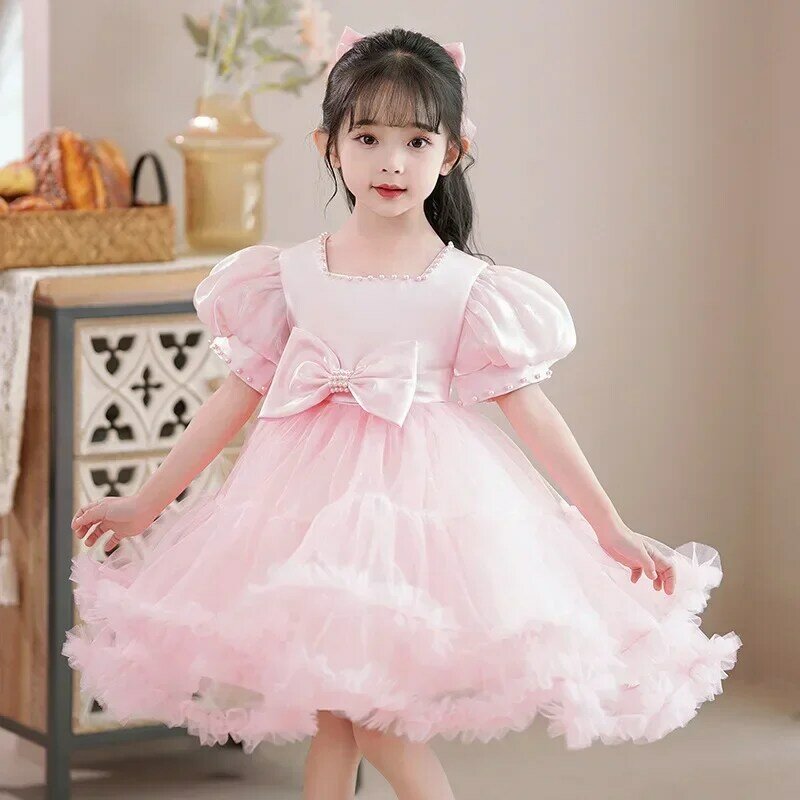 Children's princess girl's stylish mesh fluffy  little  runway  piano performance dress, summer