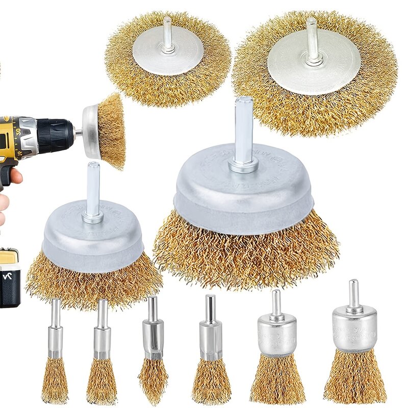 Wire Brush Wheel Cup Brush Set,10 Pack Coarse Crimped 1/4 Inch Shank Wire Wheel for Drill Attachment
