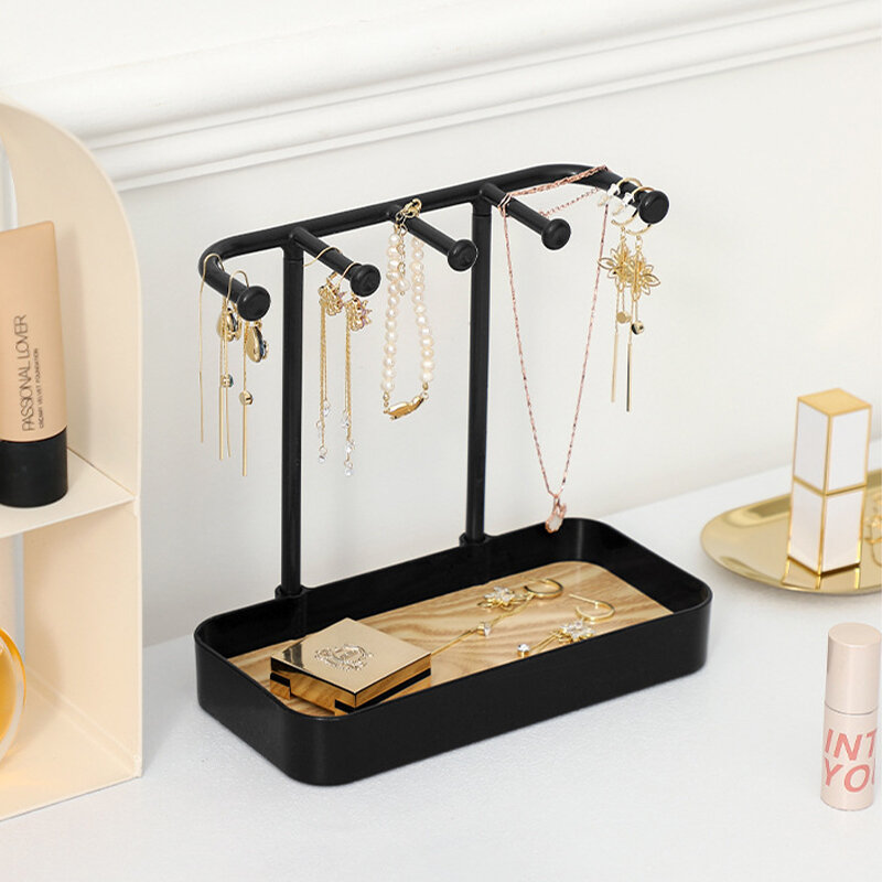Display Organizer perhiasan mode untuk anting kalung rak penyimpanan perhiasan dengan tempat gantung gelang dasar kayu