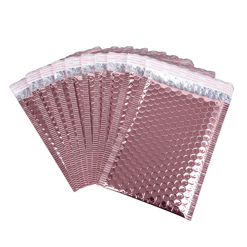 Bolsas acolchadas de papel de aluminio para embalaje de regalo, sobres acolchados de burbujas metálicas de oro rosa, 10 piezas 8 tamaños