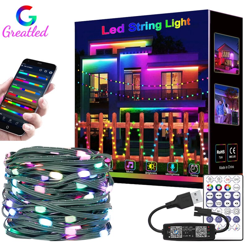 Guirxiété lumineuse LED étanche RGBIC WS2812B, guirlandes lumineuses adressables, DC5V, 5m, 10m, 20m, réplicateur, fête de Noël