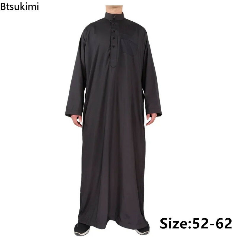 Oriente Médio Abayas masculina, roupa de moda muçulmana, robe de cor sólida masculino, kaftan paquistanês, árabe islâmico Jubba Thobe, 2024
