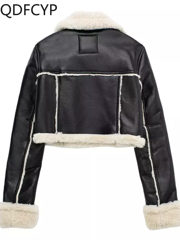 Женская кожаная куртка на молнии, Повседневная простая короткая теплая куртка из искусственной кожи в винтажном стиле, Осень-зима 2023