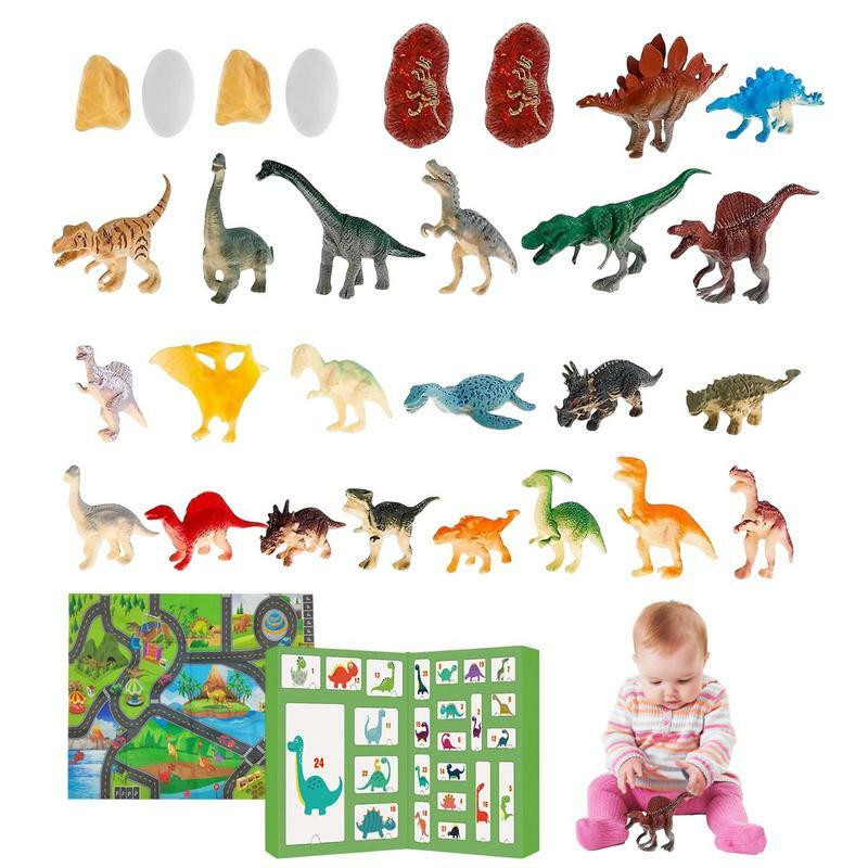 Calendario dell'avvento di natale giocattoli di dinosauro giocattolo educativo di dinosauro calendario dell'avvento natale 24 giorni conto alla rovescia confezione regalo per bambini