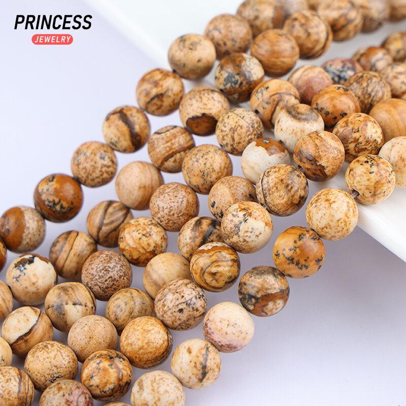 Perles de jaspe d'image naturelle A ++, perles diversifiées pour bijoux, bracelet exécutif, collier, travaux grossier, accessoires de bricolage, 4mm, 6mm, 8mm, 10mm, 12mm