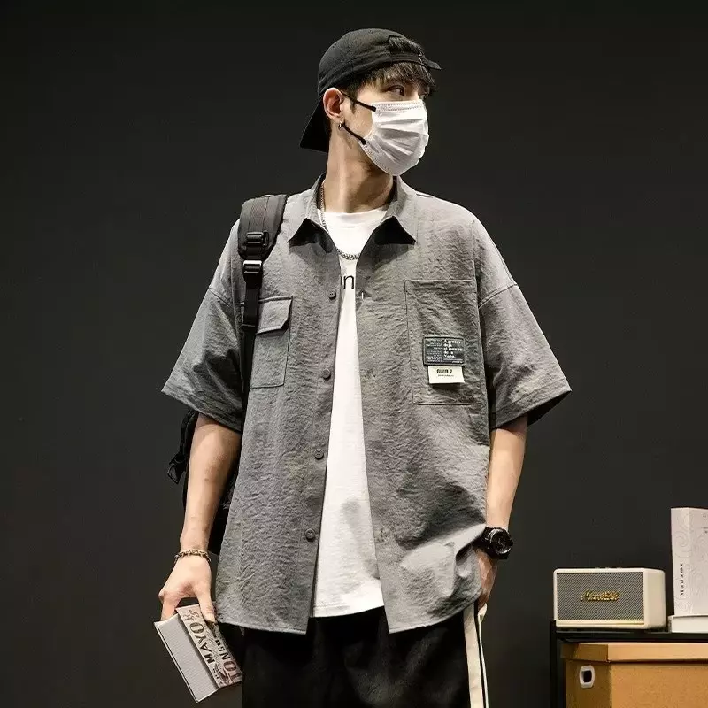 Zomer Heren Korte Mouwen Japanse Casual Revers Blouses High Street Multi-Pocket Oversized Shirt Mode Camisas De Hombre