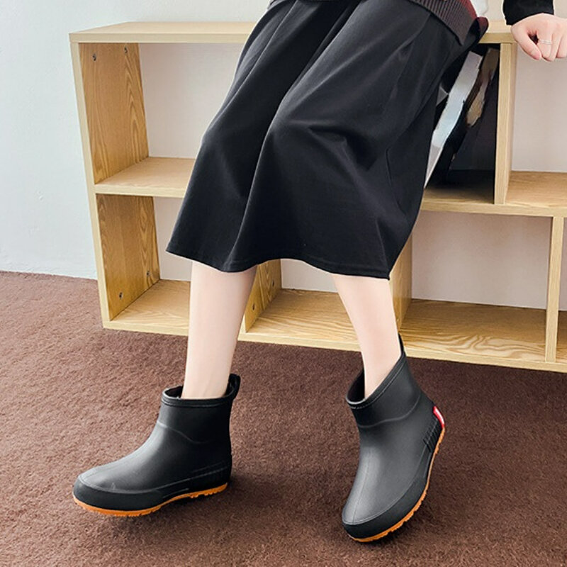 여성용 편안한 워킹 고무 신발, Galoshes 플랫, 정원 작업 레인슈즈, 방수 고무 부츠 신발