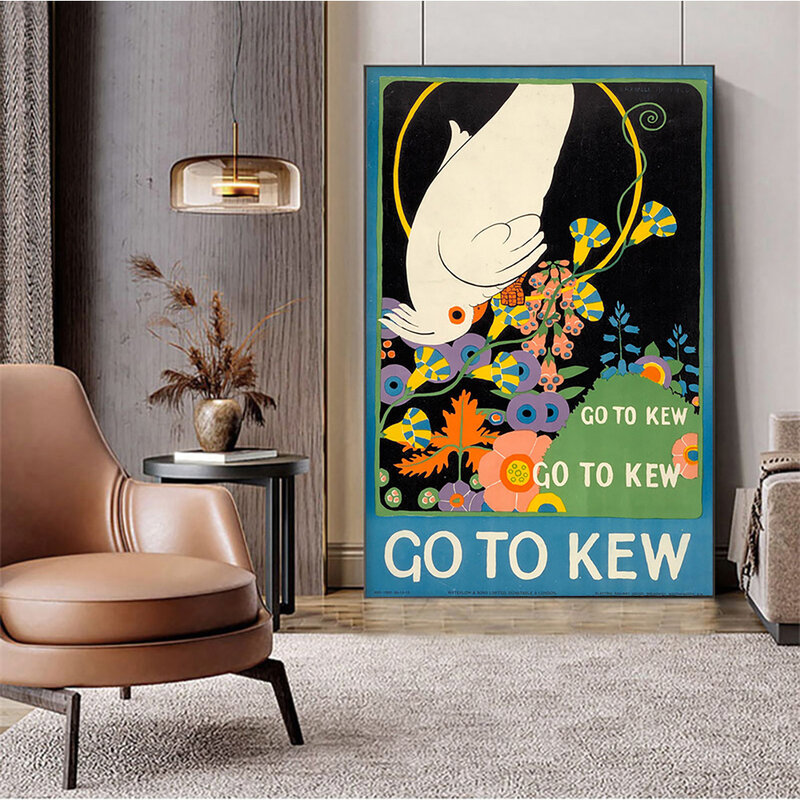 1915 Kew حدائق ملصق Vintage الفن طباعة الإعلان ملصقات جدار الطيور زهرة قماش اللوحة ديكور
