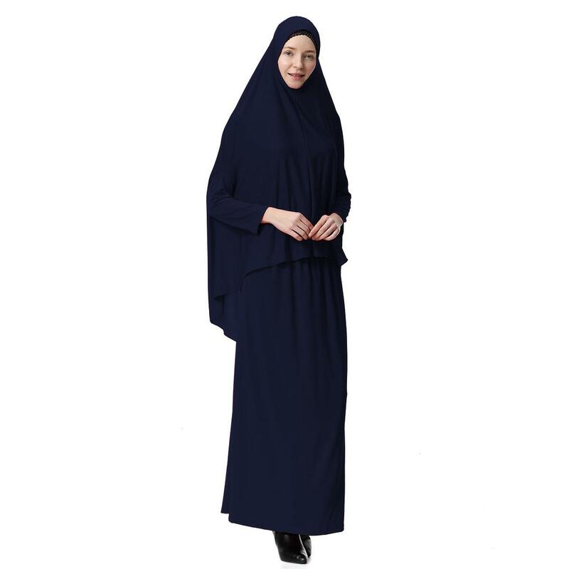 Baju doa wanita Muslim tertutup penuh, pakaian Muslim Islam sederhana Lengan kelelawar Abaya dengan jilbab dan rok Set etnik