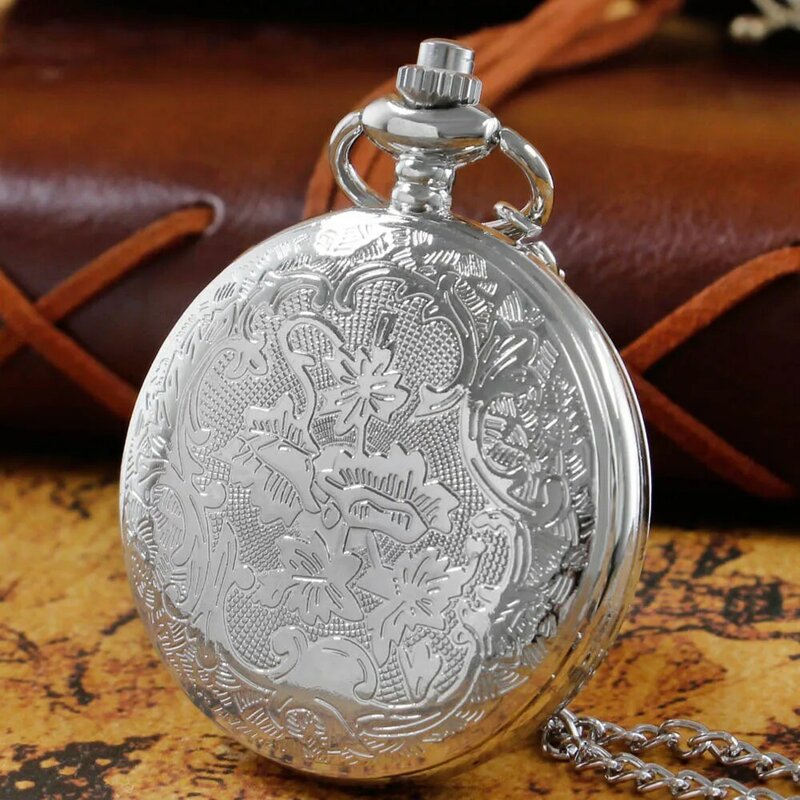 Fashion Silver Pendant Pocket Watches Steampunk Vintage Charm Necklace Quartz Pocket&Fob Chain Watch Dropshipping