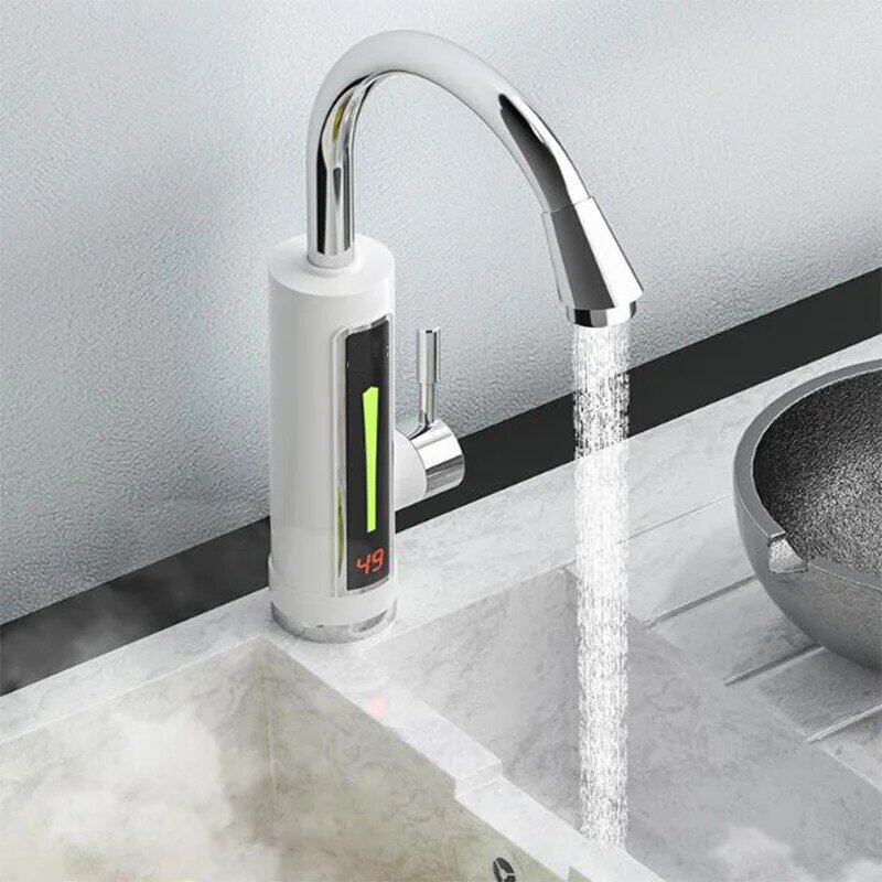 Stainless Steel Electric Water Heater Temperature Display Kitchen Tankless Instant Hot Water Faucet 3300W