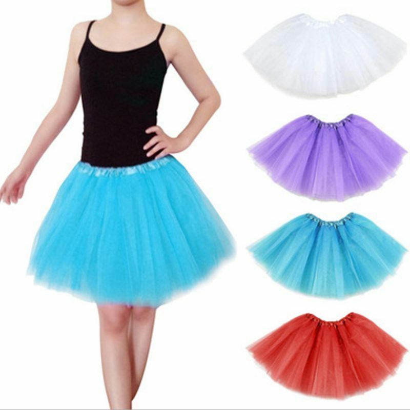 Jupe de Ballet Tutu plissée en Tulle pour femmes, 12 couleurs, pour adultes, à trois couches, couleur bonbon, volants en maille, fête de mariage