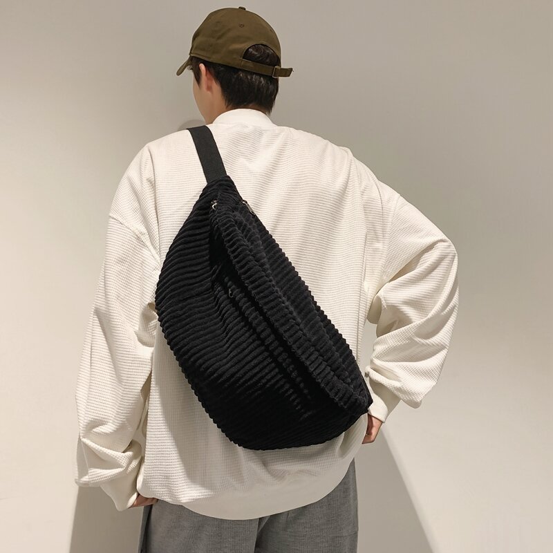 Нагрудная сумка в полоску для мужчин и женщин, Повседневная модная мягкая Вельветовая дорожная Сумочка на плечо для покупок, Корейская версия