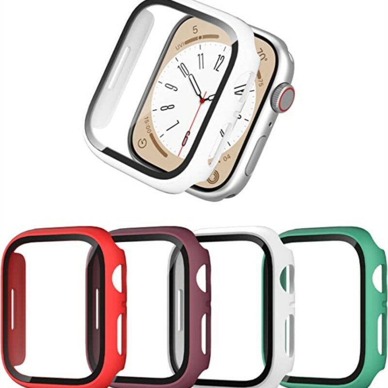 Per Apple Watch Case 44mm 40mm 38mm 42mm 41mm 45mm PC bumper Screen Protector vetro temperato + Cover iWatch series 8 7 6 5 4 3 se