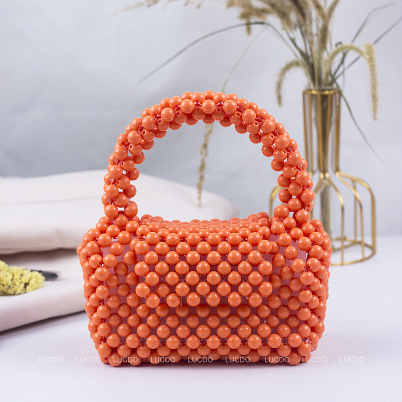 Маленькие квадратные милые плетеные сумки ручной работы, акриловые мини-сумки Hanbags с губной помадой, новый стиль 2024, кошельки с бусинами и сумки, сумка, сумка