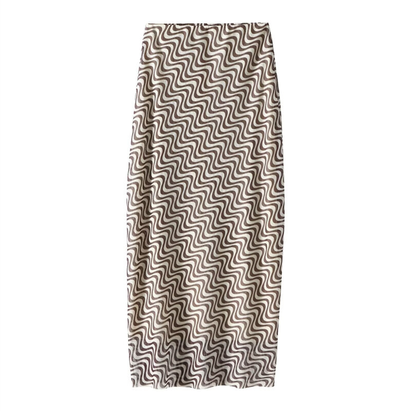 KEYANKETIAN-Falda MIDI ondulada a rayas para mujer, falda de tul con cintura elástica, línea A, longitud hasta el tobillo, novedad de 2024