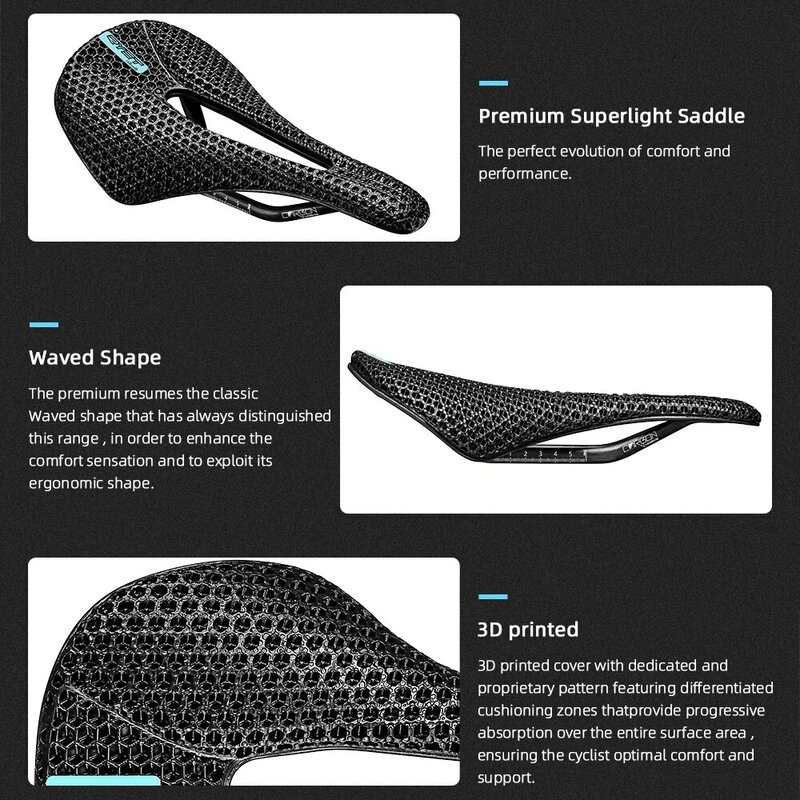 RYET 3D 프린트 자전거 탄소 새들, 초경량 도로 MTB 레이싱 안장, 자전거 시트 쿠션, 사이클링 시트 부품, 140mm, 143mm