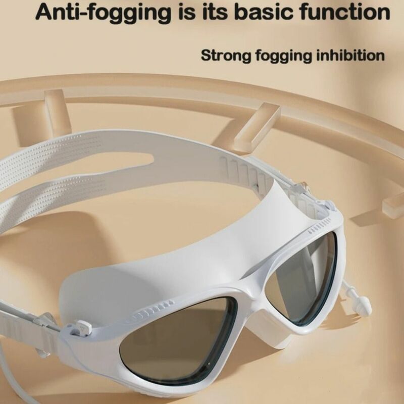 PVC Big Frame Óculos de Natação com Tampões, HD Ajustável Anti-Fog Goggles, Óculos de Natação Anti-Fog