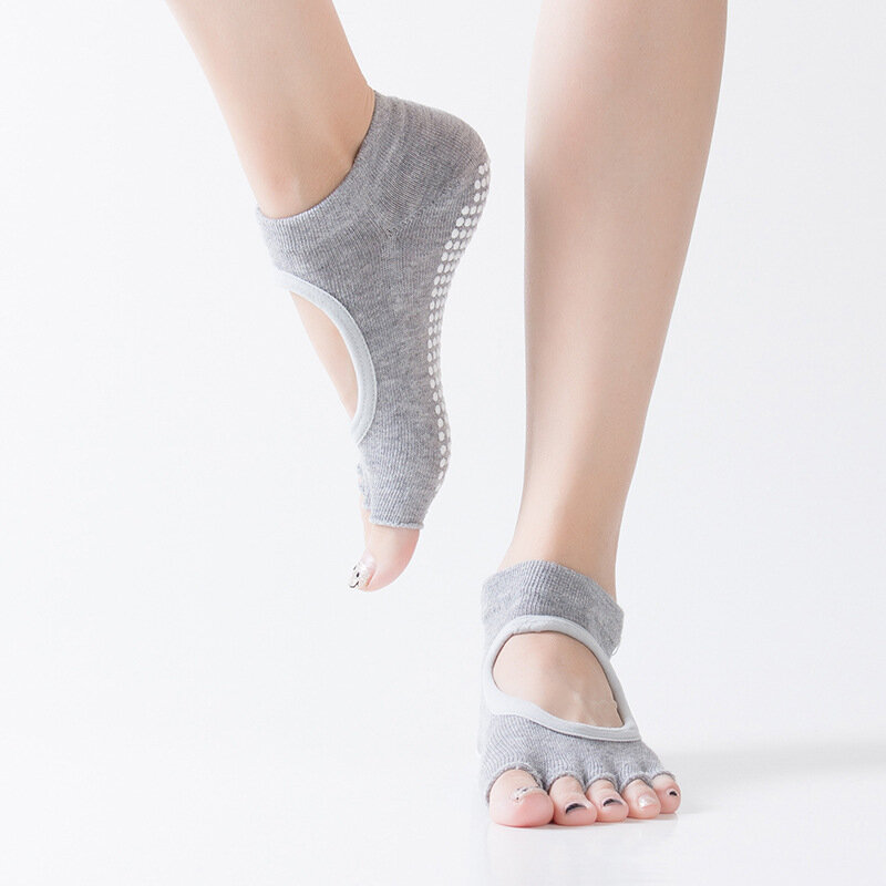 Mulheres meias de yoga confortável dispensando dedo do pé aberto para trás split toe esportes piso tornozelo antiderrapante meias mulheres yoga ginásio