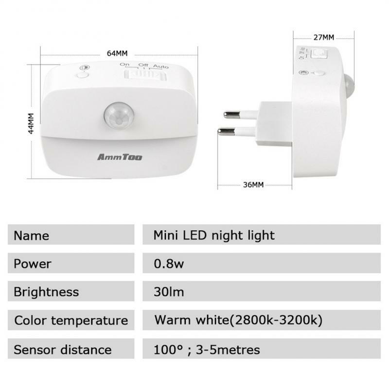 1 ~ 10 Stuks Europese Stekker Led Nachtlampje Pir Bewegingssensor Licht Slimme Lamp 110V 220V Aaa Batterij Voor Slaapkamer Badkamer Gang