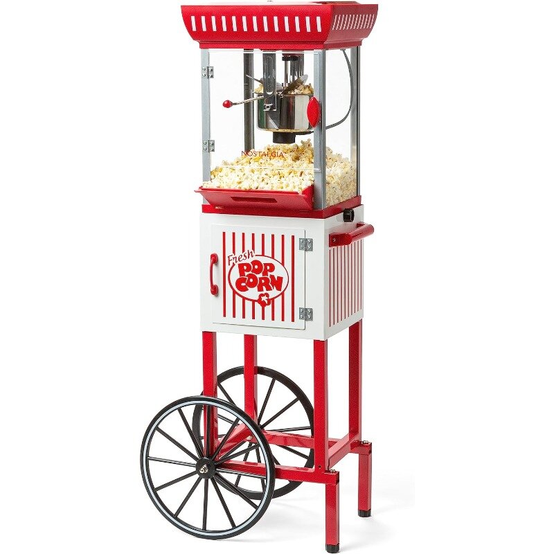 Nostalgia Popcorn Maker Machine - Professional Cart With 2.5 Oz Kettle Makes Up to 10 Cups - Vintage Popcorn Machine