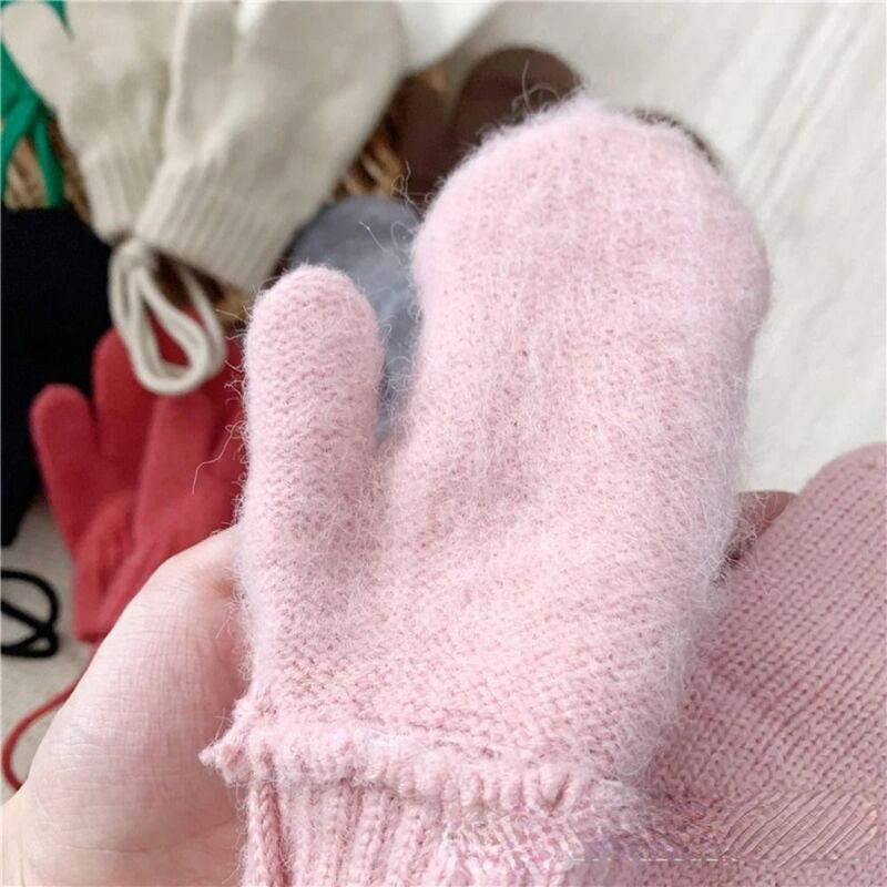 1-3 Years Old Knitted Gloves Cute Warm Windproof Winter Mittens Coldproof With Lanyard Kids Hanging Neck Gloves