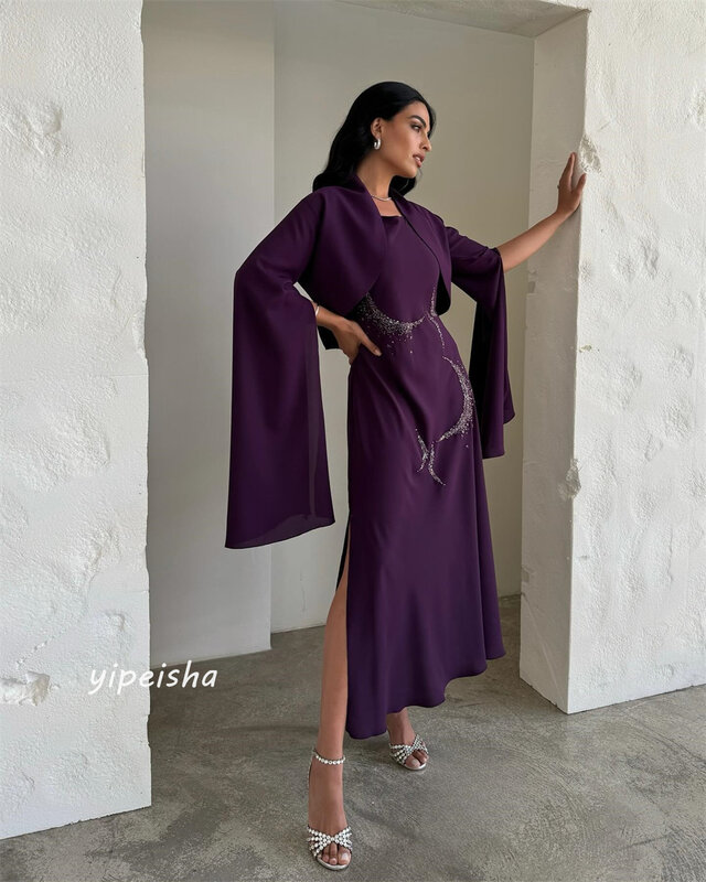 Бальное платье, вечернее трикотажное платье из Саудовской Аравии с блестками и бисером, женское ТРАПЕЦИЕВИДНОЕ ПЛАТЬЕ средней длины с квадратным вырезом на заказ