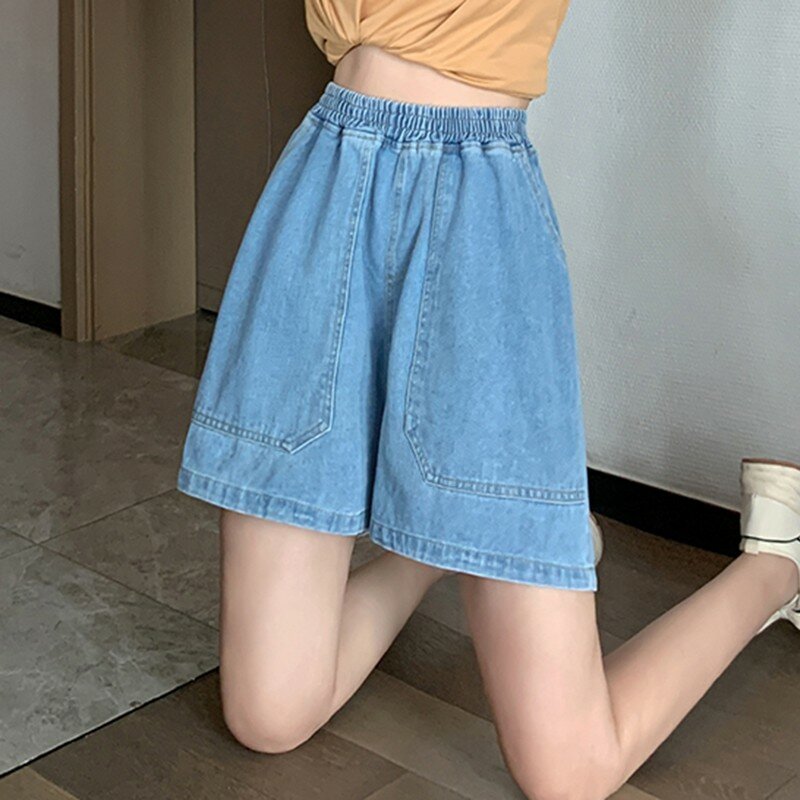 Lässige Jeans shorts mit hoher Taille Neuankömmling Sommer einfacher Stil einfarbige Grundlagen lose weibliche dünne kurze Jeans w1713