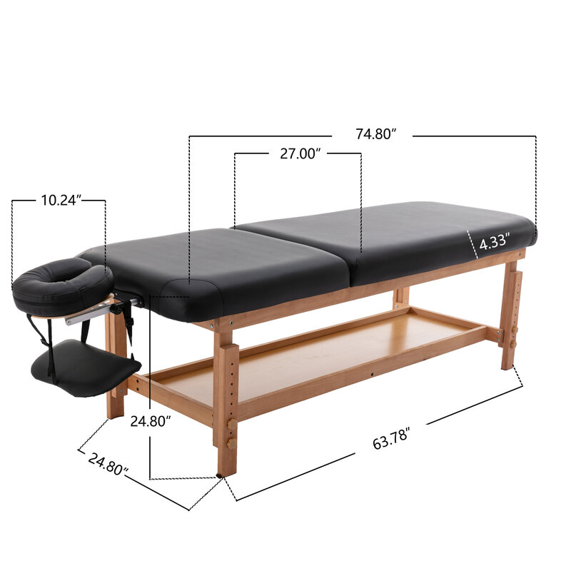 Mesa de masaje estacionaria, cama de belleza Clincal/cama de Spa de PU, negro
