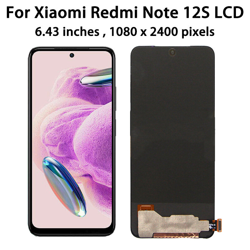ЖК-дисплей AMOLED 6,43 дюйма для Xiaomi Redmi Note 12S, 2303CRA44A, цифровой сенсорный экран с рамкой для замены Redmi Note 12s