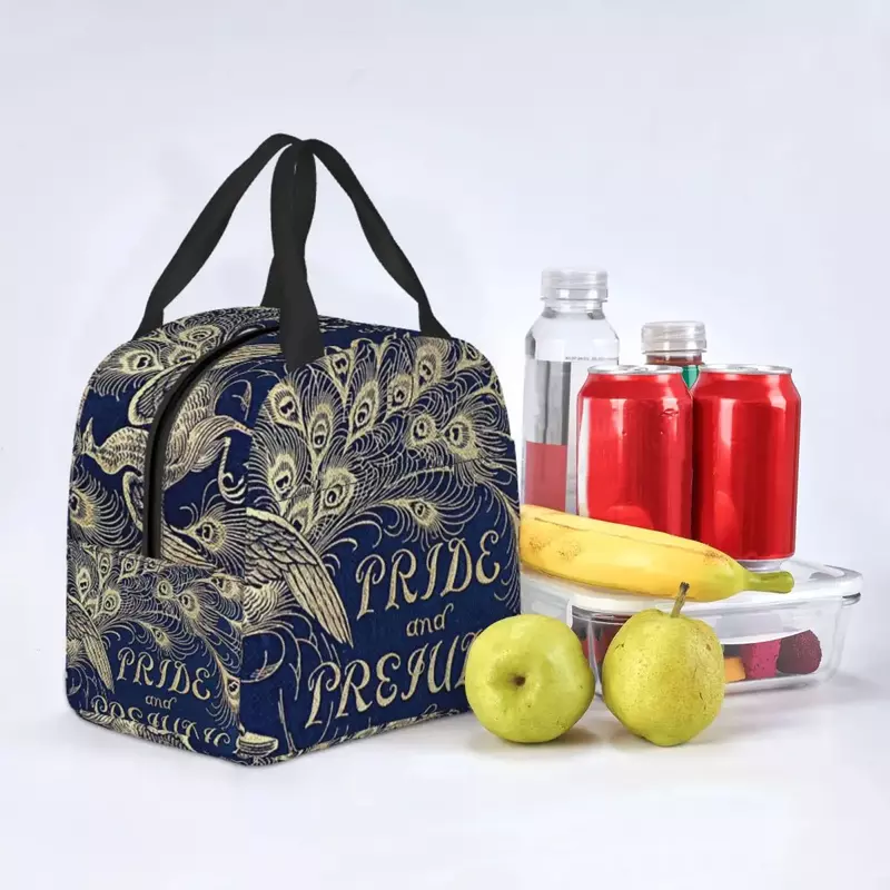 Fiambrera portátil de plumas de pavo real para mujer, bolsa de almuerzo con aislamiento térmico, impermeable, Jane Austen