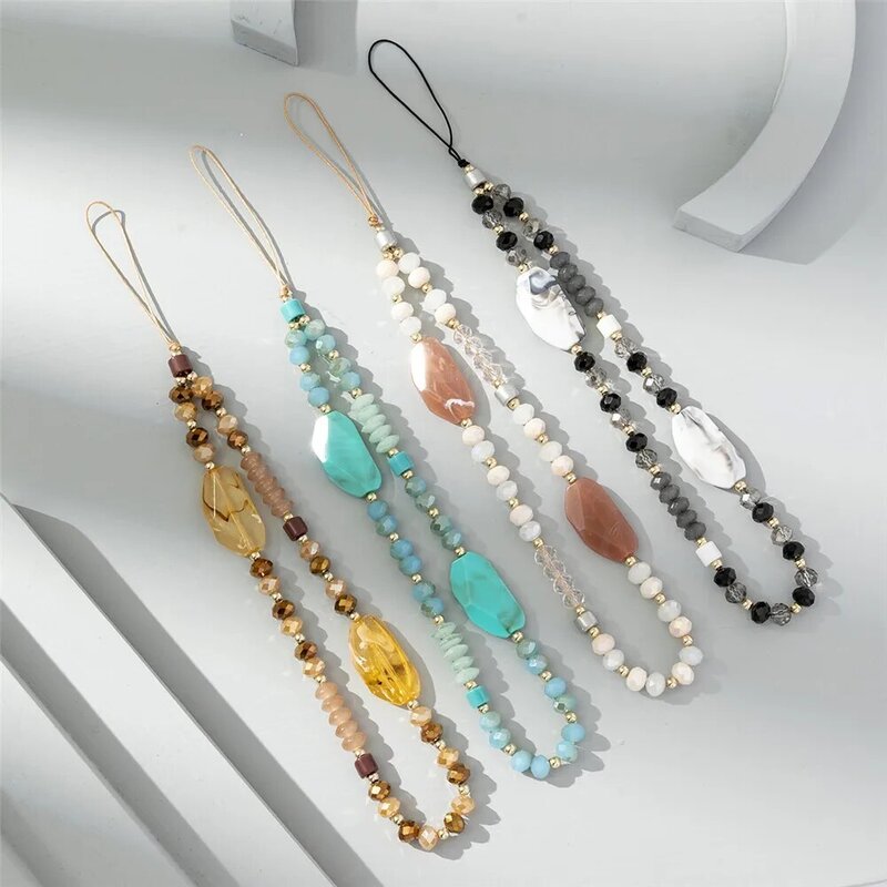 Fashion Acrylic Mobile Phone Chain Crystal Stone Pendant Beaded Telephone Lanyard Cellphone Hanging Rope For Women Jewelry New
