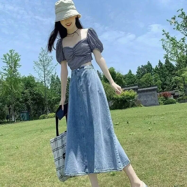 2024 nuova gonna di Jeans a vita alta elastica Casual per vestiti da donna primavera autunno gonne di Jeans di grandi dimensioni gonna estiva coreana