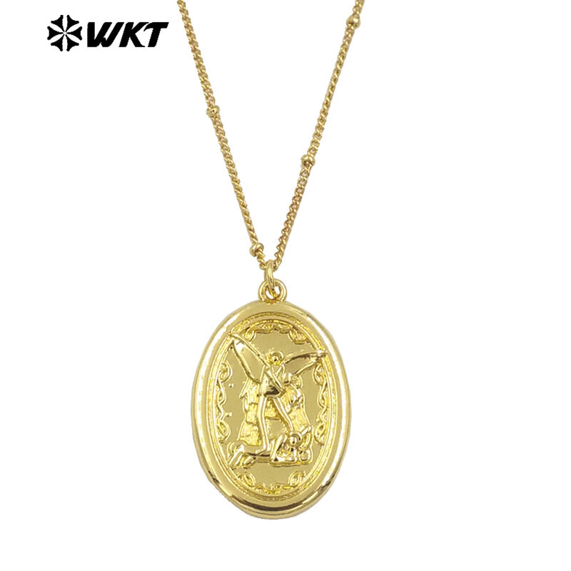 WT-MN988 grosir kalung malaikat pelindung perak berlapis emas mode dua warna tersedia untuk pria dan wanita