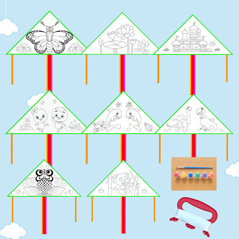 Blank Kite DIY edukacja dzieci malowanie latawca dzieci latawiec latający zabawki do zabawy na zewnątrz użytkach zielonych zabawka losowy kolorowy pokaz latawiec