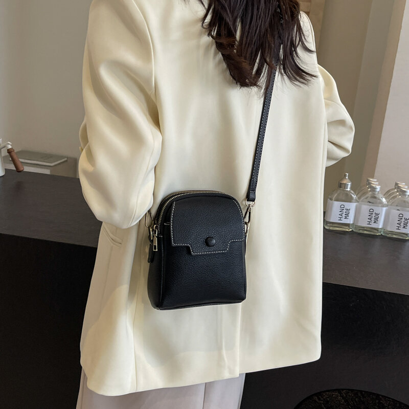 Tas tangan dan Dompet Wanita Mode Korea Mini kulit Pu desain 2024 Y2K tas bahu selempang warna polos Retro untuk wanita