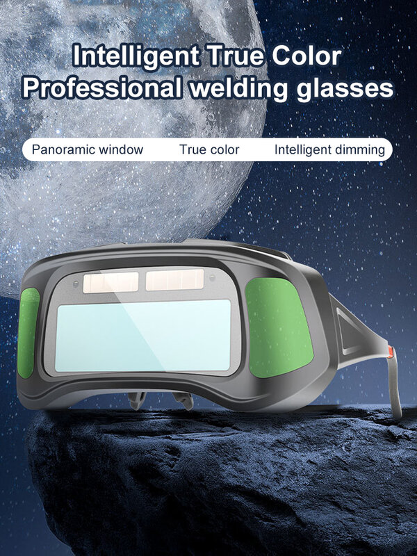Automatic Dimming Welding Goggles Large View Green Color Auto Darkening Protective Glasses for Arc Welding Grinding Cutting ﻿
