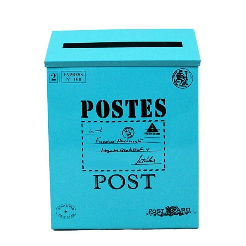 Kotak surat Vintage dipasang di dinding kotak surat kotak surat anti karat pemegang surat cocok untuk luar biru
