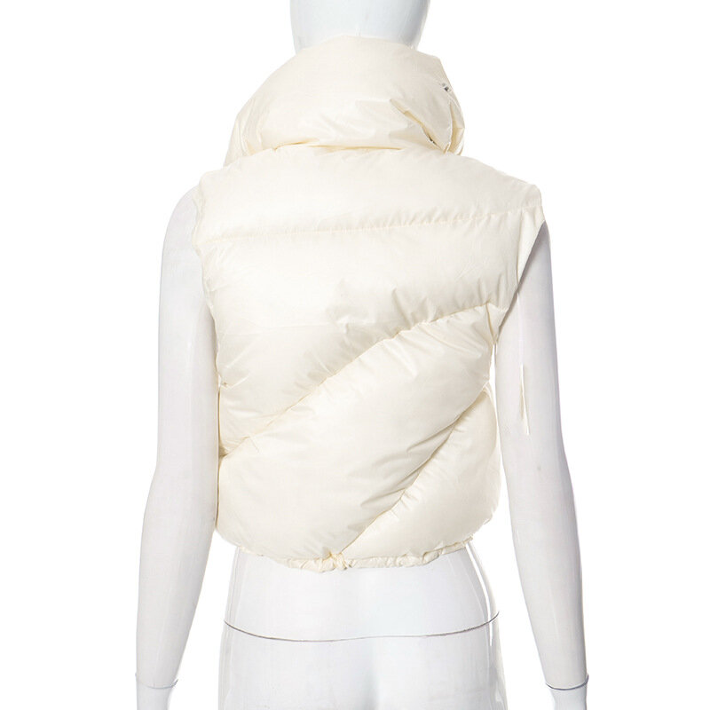 Autumn And Winter Leisure Solid Color Metal Zipper Cotton-Padded Clothes Vest Women Fashion Trend Apricot Colour Warm Vest