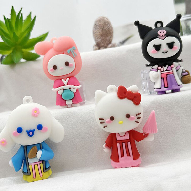 Chaveiro pingente bonito para bolsa escolar, Sanrio Hello Kitty Kuromi Mymelody Cinnamoroll Pompom Purin, brinquedo do miúdo, presente de aniversário