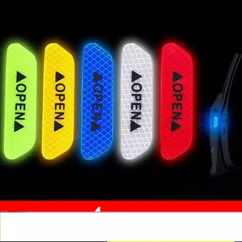 4PCS/Set Car Door Stickers Universal Safety Warning Mark OPEN High Reflective Tape Auto Driving Safety Reflective Decoration
