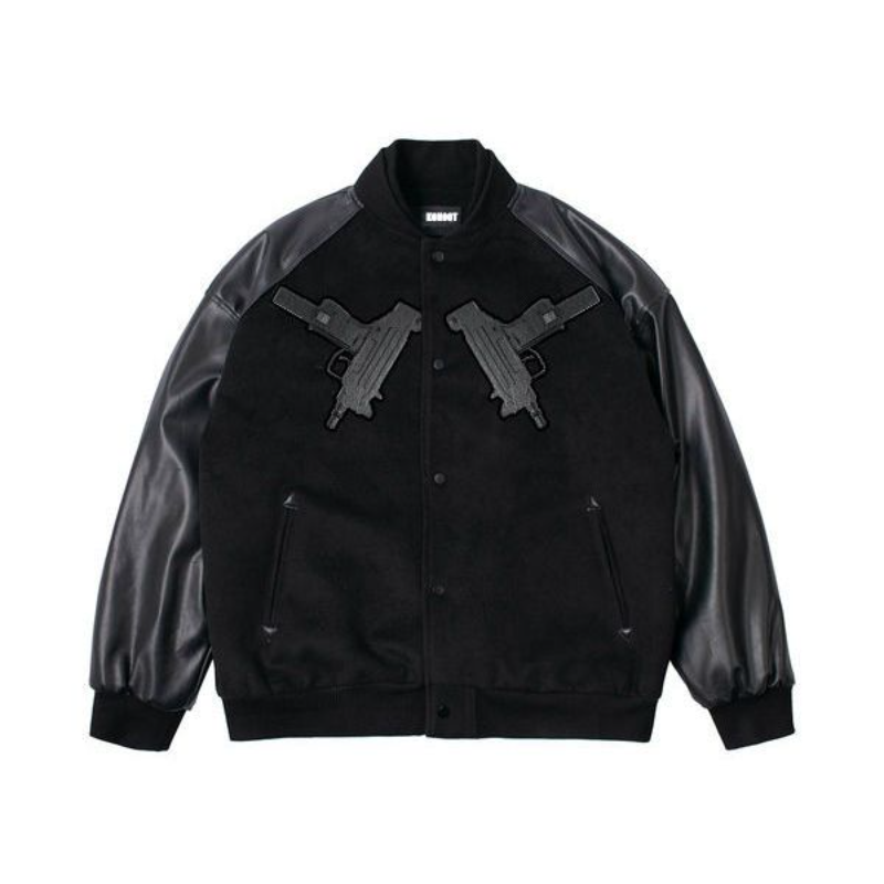Costura de pistola dupla bordada jaqueta uniforme de beisebol de lã, maré solta, casaco americano para homens, qualidade instalada na rua
