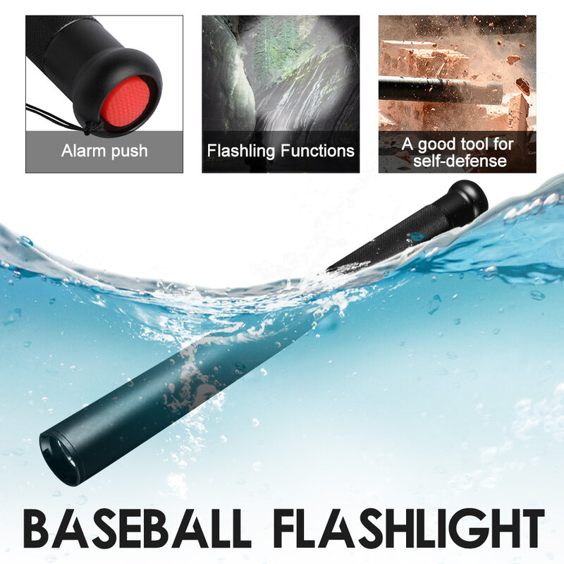 Multifuncional Baseball Bat Shape Flashlight, alta dureza, todo o metal, carro montado, ao ar livre, 500m, 41cm, 49cm
