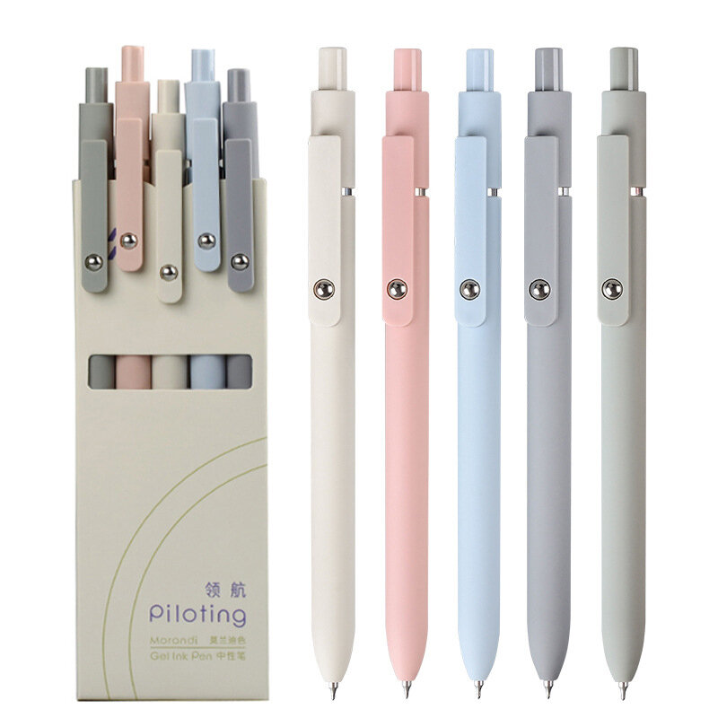 5PCS/Pack 0.5MM Morandi Gel Pen Sets Black Refill Writing Gel Ink Pen For Student Kawaii Soft Touch Stationery Pen School Supply