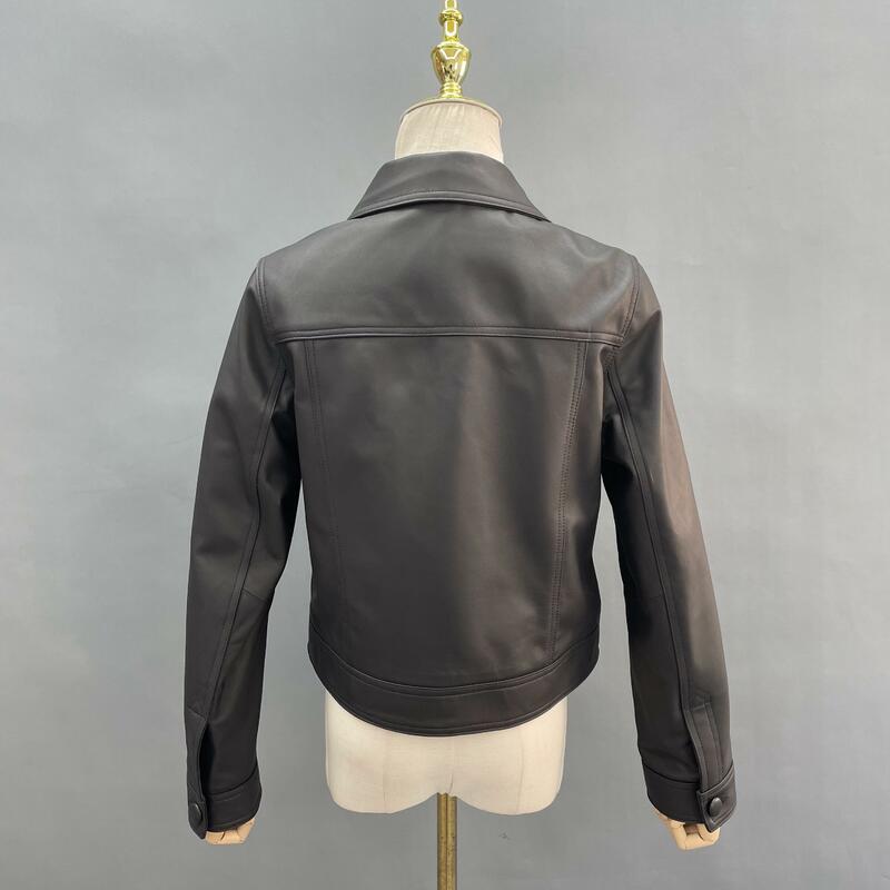 Women Sheepskin Leather Jacket Cool Motorcycle Biker Jacket Short Leather Coat