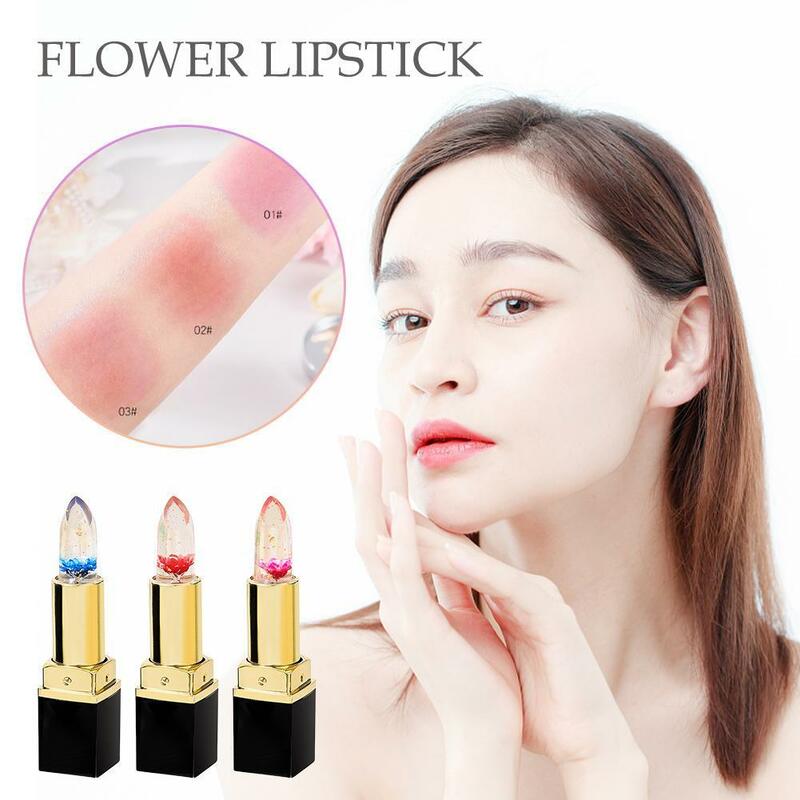 Long Lasting Temperature Color Changing Lip Balm Crystal Jelly Flower Lipstick Gloss Transparent Moisturize Lips Makeup Cosmetic