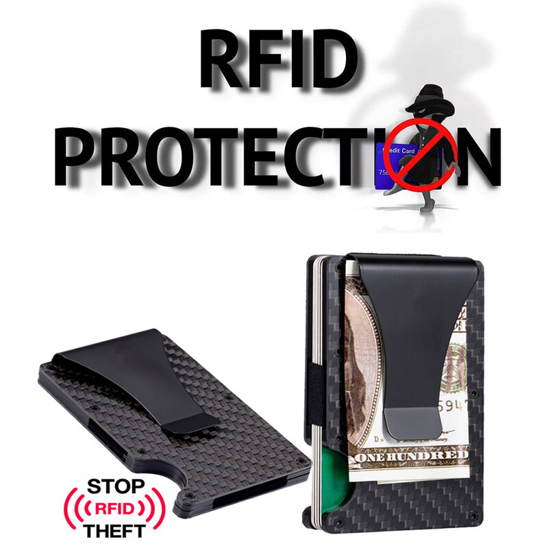 Titular do cartão de crédito de fibra de carbono para homens, nova carteira minimalista, bloqueio RFID Slim, anti proteger metal, clipe, drop shipping