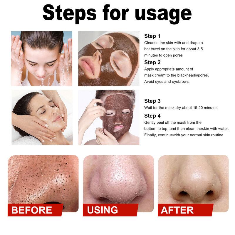 Anti cravos máscara facial, poros shinking controle do óleo, clareamento, embotamento, remoção do enrugamento, adsorção, rasgando