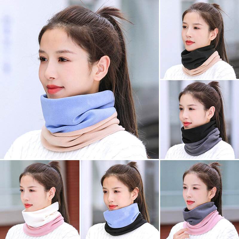 1PC Daily Plush Splicing Color Double Layer Neck Protection Warm Scarf Windproof Soft Comfortable Skin-friendly Casual