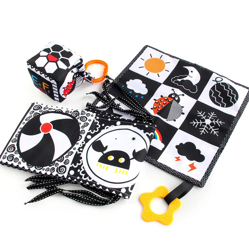 Black and White Baby Toys Soft Baby Cloth Book Toys Baby 0-12 Months Montessori High Contrast Sensory Books Newborn Crib Toys